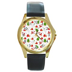 Christmas Pattern, Pattern, Christmas Round Gold Metal Watch