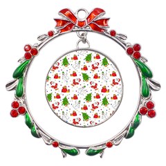 Christmas Pattern, Pattern, Christmas Metal X mas Wreath Ribbon Ornament