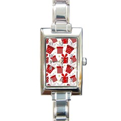 Christmas Texture, Pattern, Red, Craciun, Christmas, Bow, Gift Rectangle Italian Charm Watch