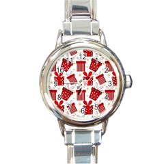 Christmas Texture, Pattern, Red, Craciun, Christmas, Bow, Gift Round Italian Charm Watch