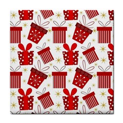 Christmas Texture, Pattern, Red, Craciun, Christmas, Bow, Gift Tile Coaster by kyorashop23