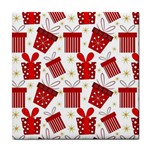 Christmas Texture, Pattern, Red, Craciun, Christmas, Bow, Gift Tile Coaster Front