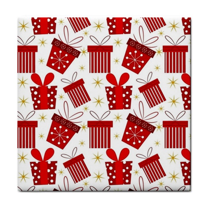 Christmas Texture, Pattern, Red, Craciun, Christmas, Bow, Gift Tile Coaster