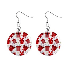 Christmas Texture, Pattern, Red, Craciun, Christmas, Bow, Gift Mini Button Earrings