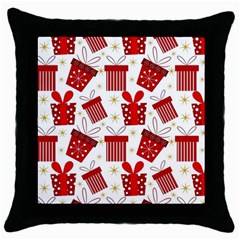 Christmas Texture, Pattern, Red, Craciun, Christmas, Bow, Gift Throw Pillow Case (black)