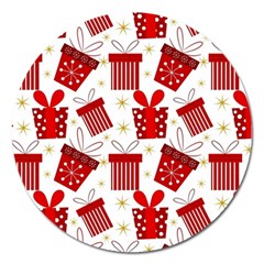 Christmas Texture, Pattern, Red, Craciun, Christmas, Bow, Gift Magnet 5  (round)