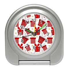 Christmas Texture, Pattern, Red, Craciun, Christmas, Bow, Gift Travel Alarm Clock