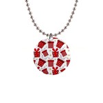 Christmas Texture, Pattern, Red, Craciun, Christmas, Bow, Gift 1  Button Necklace Front