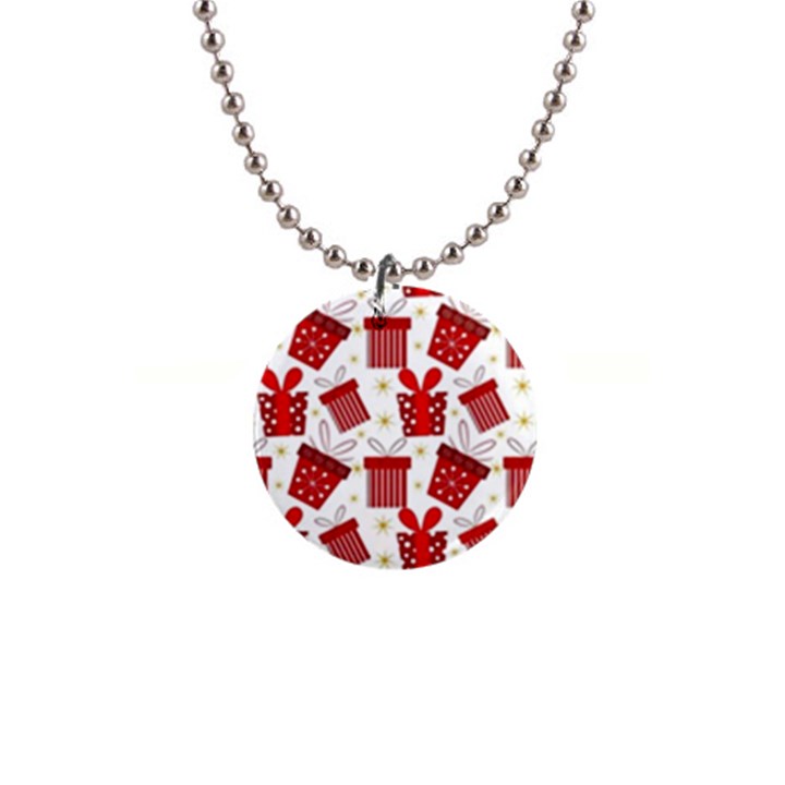 Christmas Texture, Pattern, Red, Craciun, Christmas, Bow, Gift 1  Button Necklace