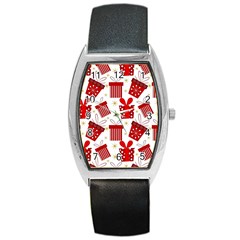 Christmas Texture, Pattern, Red, Craciun, Christmas, Bow, Gift Barrel Style Metal Watch