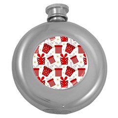 Christmas Texture, Pattern, Red, Craciun, Christmas, Bow, Gift Round Hip Flask (5 Oz) by kyorashop23