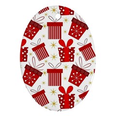 Christmas Texture, Pattern, Red, Craciun, Christmas, Bow, Gift Oval Ornament (two Sides)