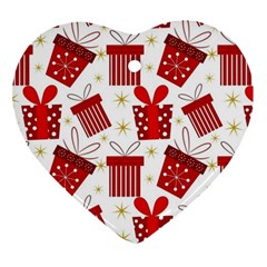 Christmas Texture, Pattern, Red, Craciun, Christmas, Bow, Gift Heart Ornament (two Sides)