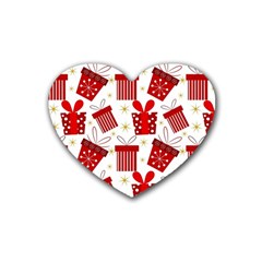 Christmas Texture, Pattern, Red, Craciun, Christmas, Bow, Gift Rubber Heart Coaster (4 Pack)