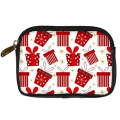 Christmas Texture, Pattern, Red, Craciun, Christmas, Bow, Gift Digital Camera Leather Case by kyorashop23