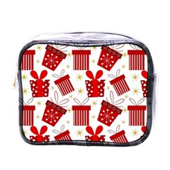 Christmas Texture, Pattern, Red, Craciun, Christmas, Bow, Gift Mini Toiletries Bag (one Side)