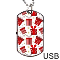 Christmas Texture, Pattern, Red, Craciun, Christmas, Bow, Gift Dog Tag Usb Flash (one Side)