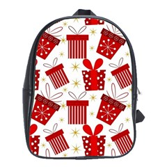 Christmas Texture, Pattern, Red, Craciun, Christmas, Bow, Gift School Bag (xl)