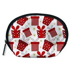 Christmas Texture, Pattern, Red, Craciun, Christmas, Bow, Gift Accessory Pouch (medium) by kyorashop23