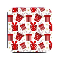 Christmas Texture, Pattern, Red, Craciun, Christmas, Bow, Gift Square Metal Box (black)