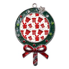 Christmas Texture, Pattern, Red, Craciun, Christmas, Bow, Gift Metal X mas Lollipop With Crystal Ornament