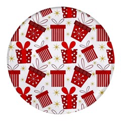 Christmas Texture, Pattern, Red, Craciun, Christmas, Bow, Gift Round Glass Fridge Magnet (4 Pack)