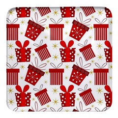 Christmas Texture, Pattern, Red, Craciun, Christmas, Bow, Gift Square Glass Fridge Magnet (4 Pack)