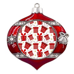 Christmas Texture, Pattern, Red, Craciun, Christmas, Bow, Gift Metal Snowflake And Bell Red Ornament