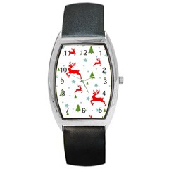 Christmas Texture, Pattern, Red, Craciun, Christmas, Snowflake, Barrel Style Metal Watch by kyorashop23