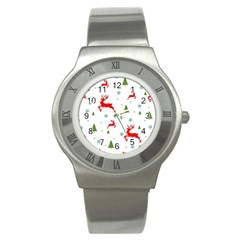 Christmas Texture, Pattern, Red, Craciun, Christmas, Snowflake, Stainless Steel Watch