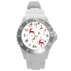 Christmas Texture, Pattern, Red, Craciun, Christmas, Snowflake, Round Plastic Sport Watch (l)