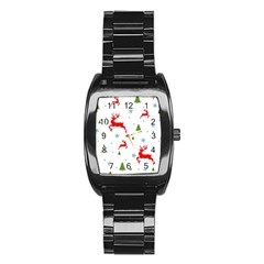 Christmas Texture, Pattern, Red, Craciun, Christmas, Snowflake, Stainless Steel Barrel Watch