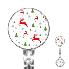 Christmas Texture, Pattern, Red, Craciun, Christmas, Snowflake, Stainless Steel Nurses Watch