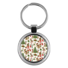 Christmas Texture, Pattern, Red, Tree, Craciun, Green, Christmas Key Chain (round)