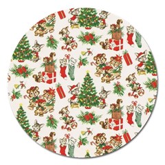 Christmas Texture, Pattern, Red, Tree, Craciun, Green, Christmas Magnet 5  (round)