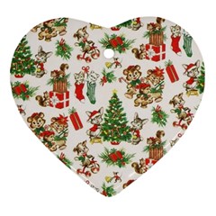 Christmas Texture, Pattern, Red, Tree, Craciun, Green, Christmas Heart Ornament (two Sides)