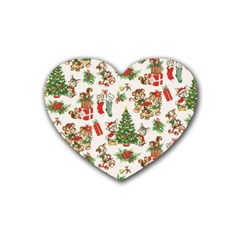 Christmas Texture, Pattern, Red, Tree, Craciun, Green, Christmas Rubber Coaster (Heart)