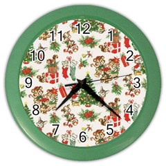 Christmas Texture, Pattern, Red, Tree, Craciun, Green, Christmas Color Wall Clock