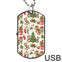 Christmas Texture, Pattern, Red, Tree, Craciun, Green, Christmas Dog Tag Usb Flash (two Sides)