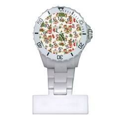 Christmas Texture, Pattern, Red, Tree, Craciun, Green, Christmas Plastic Nurses Watch