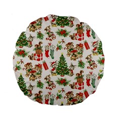 Christmas Texture, Pattern, Red, Tree, Craciun, Green, Christmas Standard 15  Premium Flano Round Cushions