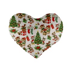 Christmas Texture, Pattern, Red, Tree, Craciun, Green, Christmas Standard 16  Premium Flano Heart Shape Cushions