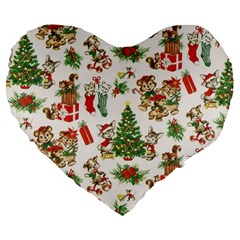 Christmas Texture, Pattern, Red, Tree, Craciun, Green, Christmas Large 19  Premium Flano Heart Shape Cushions