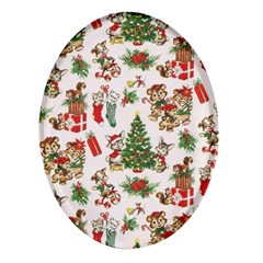 Christmas Texture, Pattern, Red, Tree, Craciun, Green, Christmas Oval Glass Fridge Magnet (4 pack)