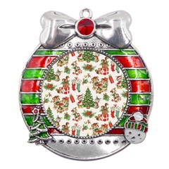 Christmas Texture, Pattern, Red, Tree, Craciun, Green, Christmas Metal X Mas Ribbon With Red Crystal Round Ornament