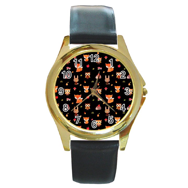 Cool Woodland Animal, Koteto, Scandinavian, Acorn Round Gold Metal Watch