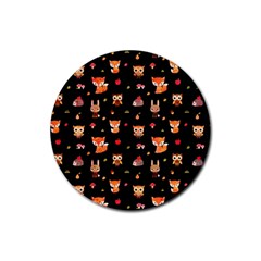 Cool Woodland Animal, Koteto, Scandinavian, Acorn Rubber Coaster (round)