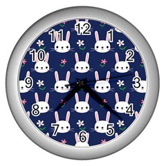 Cute Bunny Pattern, Easter, Koteto Wall Clock (silver)