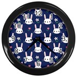 Cute Bunny Pattern, Easter, Koteto Wall Clock (Black) Front