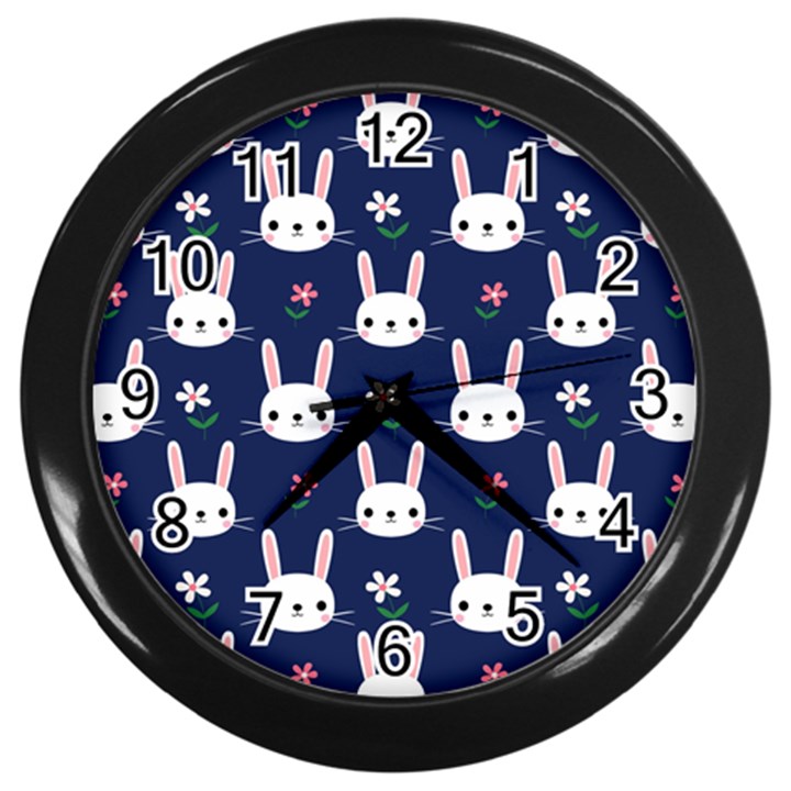 Cute Bunny Pattern, Easter, Koteto Wall Clock (Black)